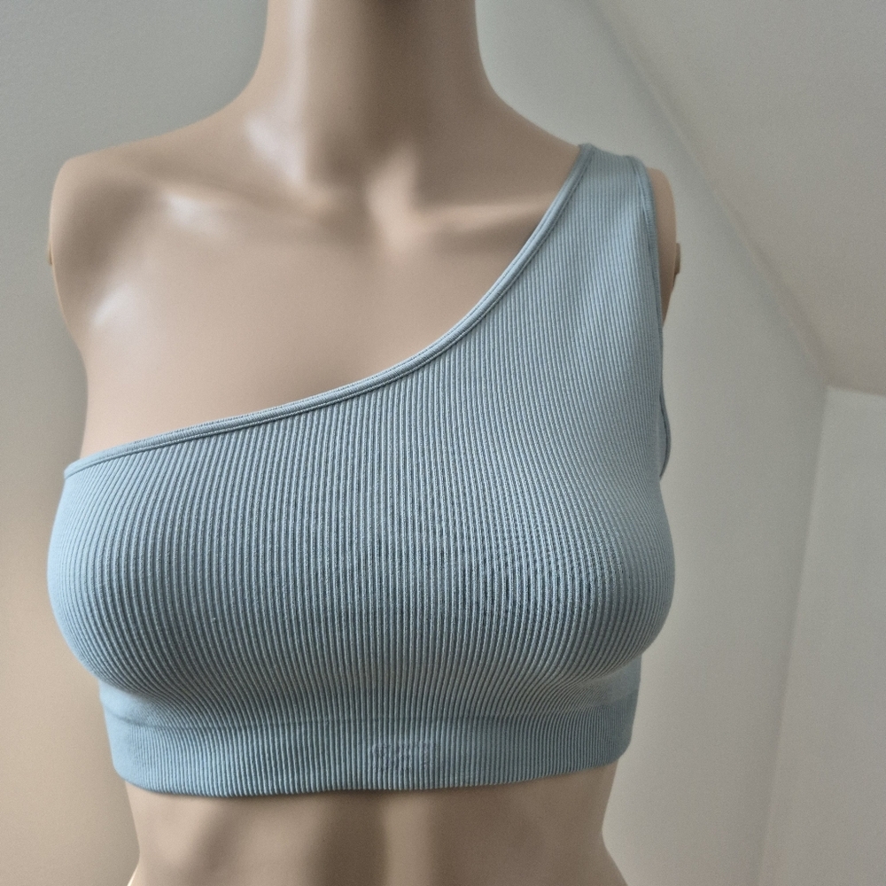 Set Active Ribbed One Shoulder Sports Bra Sage Green Sz M